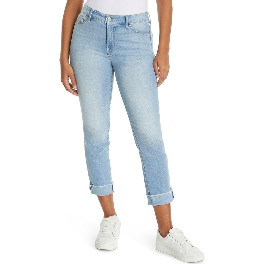 Nine West Gramercy Crop Jeans Light Wash Frayed Hem Size 6